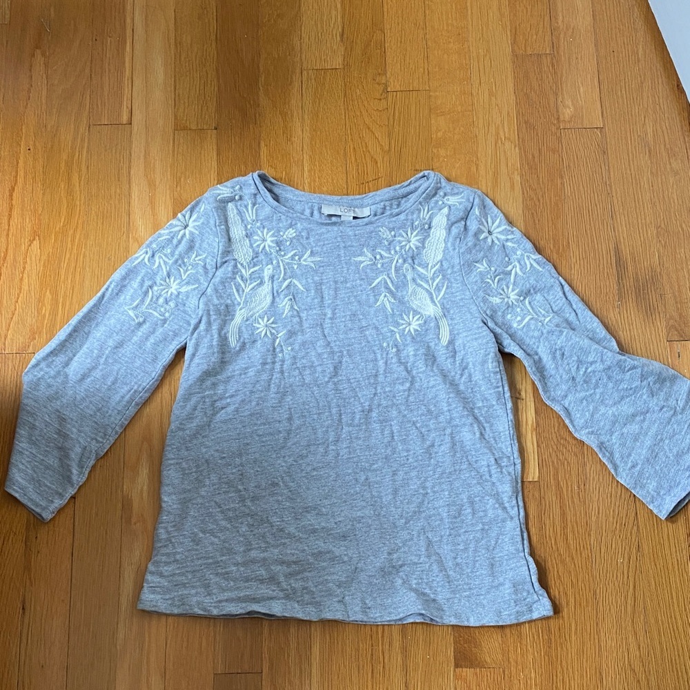 Gray Embroidered With 3/4 Bell Sleeves